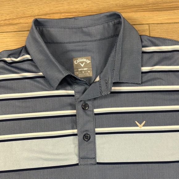 Callaway Men's Performance Color Block Blue Striped Golf Polo Shirt Opti Dri - Picture 4 of 9